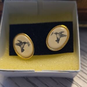 Chic Gold and Cream Bird Earrings